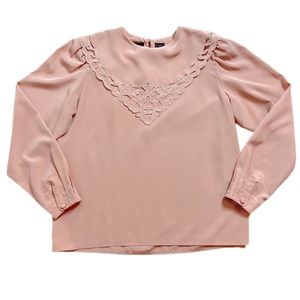 CLEARANCE ✨VTG 80s Dusty Rose Pink Richelieu Collar Romantic Blouse L Pastel